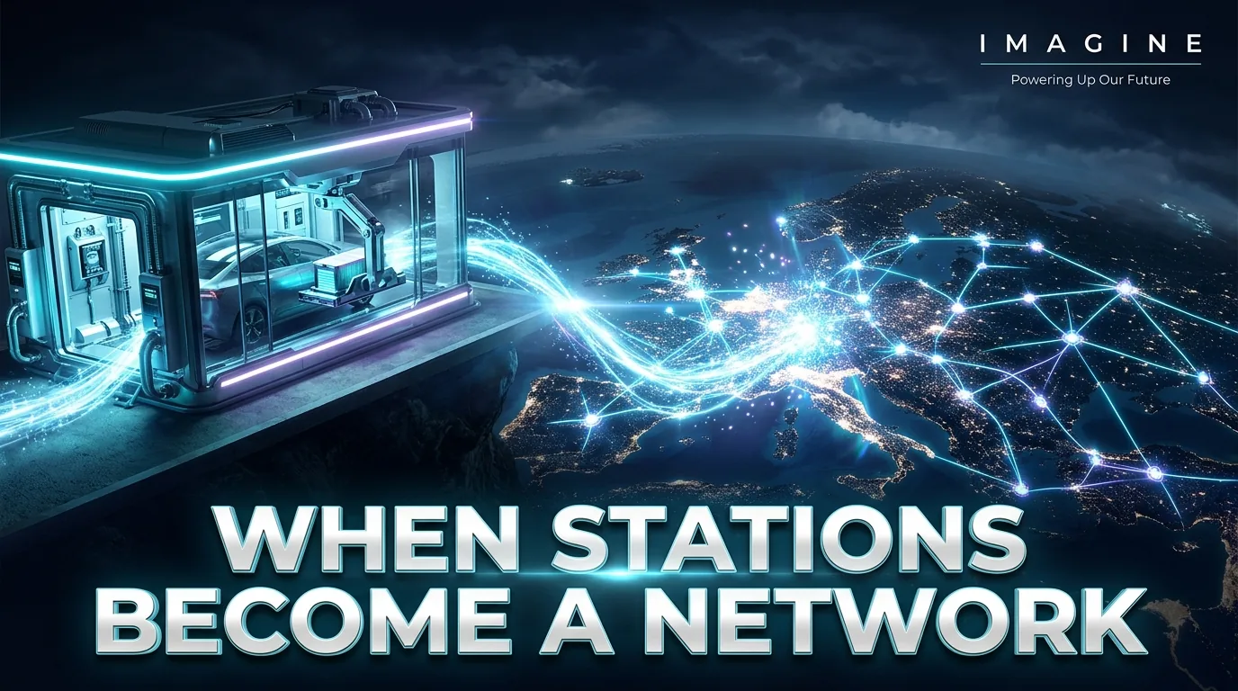 Illustrative network of connected Energy Ports at night, from IMAGINE Episode 003